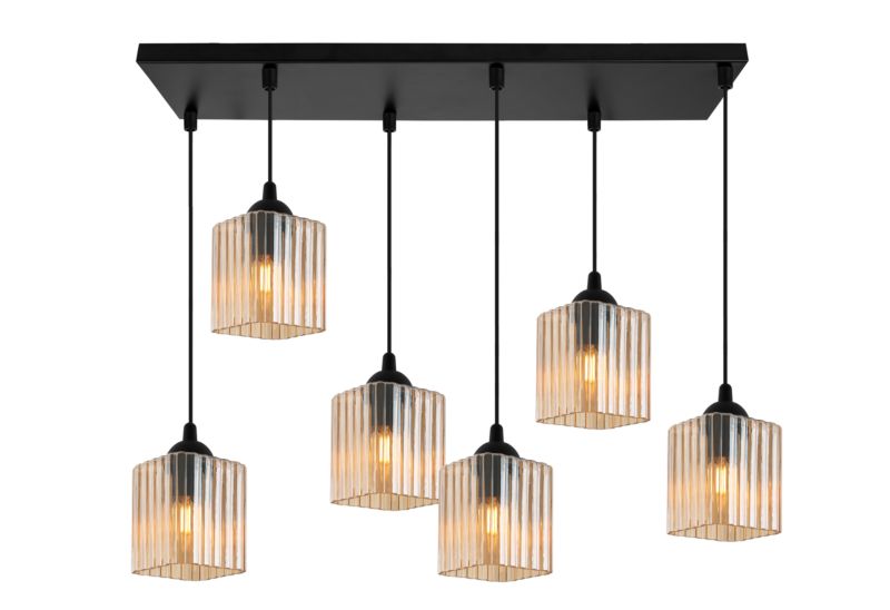 Lampa sufitowa wisząca Light Home LH Riffle 6x E27 60W czarny/miodowy 1szt.