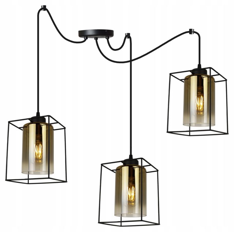 Lampa sufitowa wisząca Light Home LH Hella Cage Pająk 3x E27 60W szkło złoty 1szt.