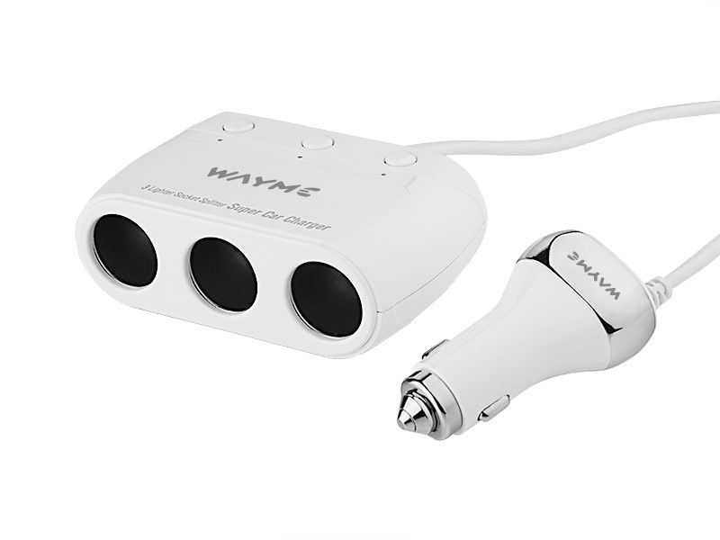 Rozgałęziacz zapalniczki, WAYME, 12/24V potrójny z włącznikami + 2x USB QC3.0 + 2x USB 3.6A, kabel 120 cm, 1 szt.