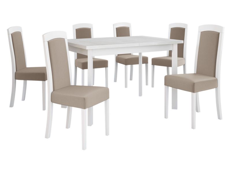 Zestaw DR26 MIRJAN 24 Stół rozkładany Max V P 80x120/150 + 6 krzeseł Roma 7 biały + beżowa tapicerka 1 kpl.