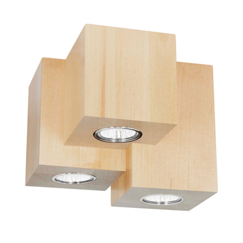 Drewniana Lampa Sufitowa SPOT Light Square 3xGU10 Max.6W Naturalna Brzoza FSC, Polski Producent, 1 szt.