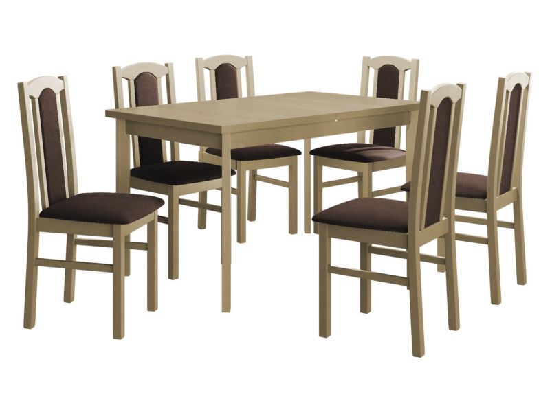 Zestaw DR08 MIRJAN 24 Stół rozkładany Modena I P 80x140/180 + 6 krzeseł Bos 7 sonoma + brązowa tapicerka 1 kpl.