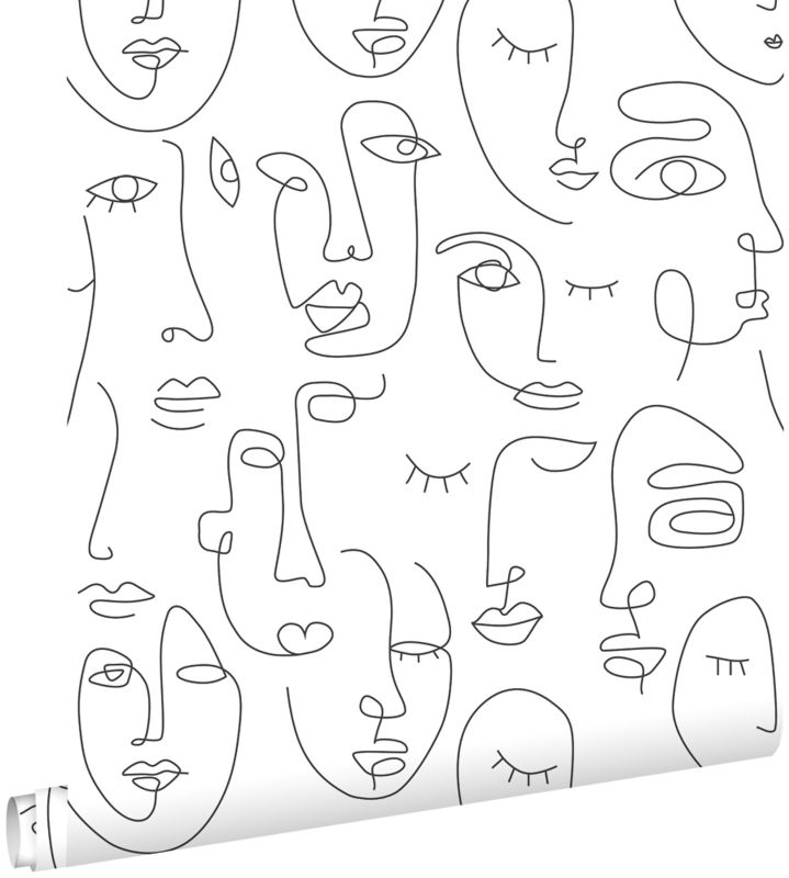 Tapeta ESTAhome twarze grafiki liniowej czarno-białym 53 cm x 10.05 m - 1 rol.