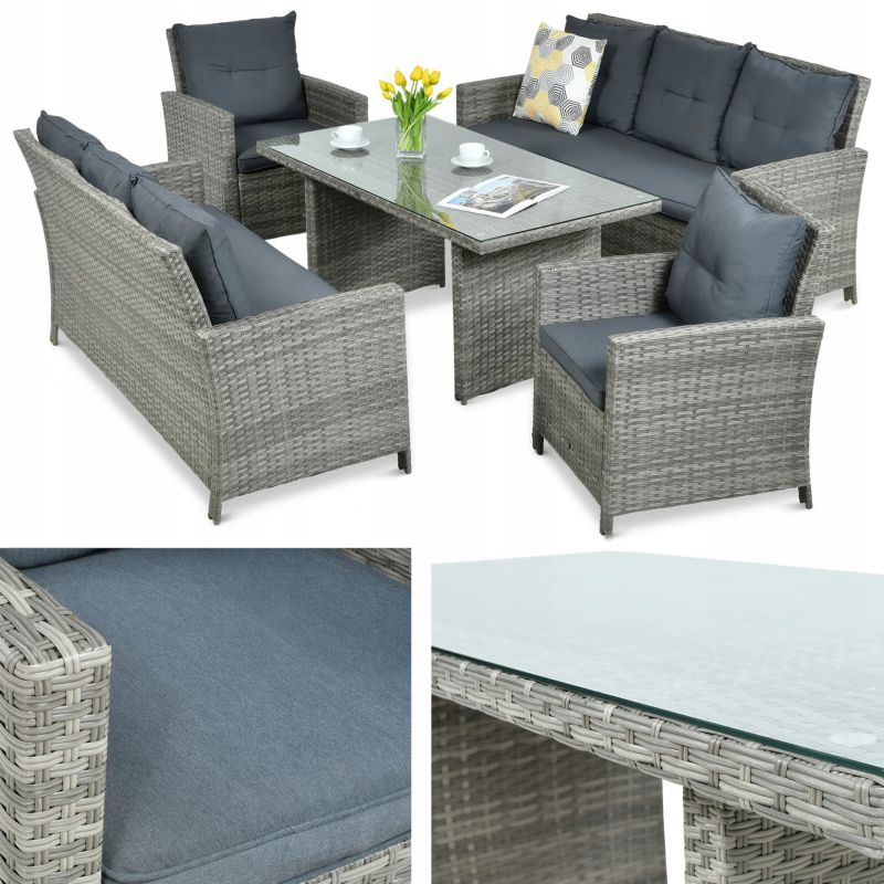 Zestaw Mebli Ogrodowych Technorattan IBIZA FAMILY 2xSofa Stół Fotel szary 1 szt