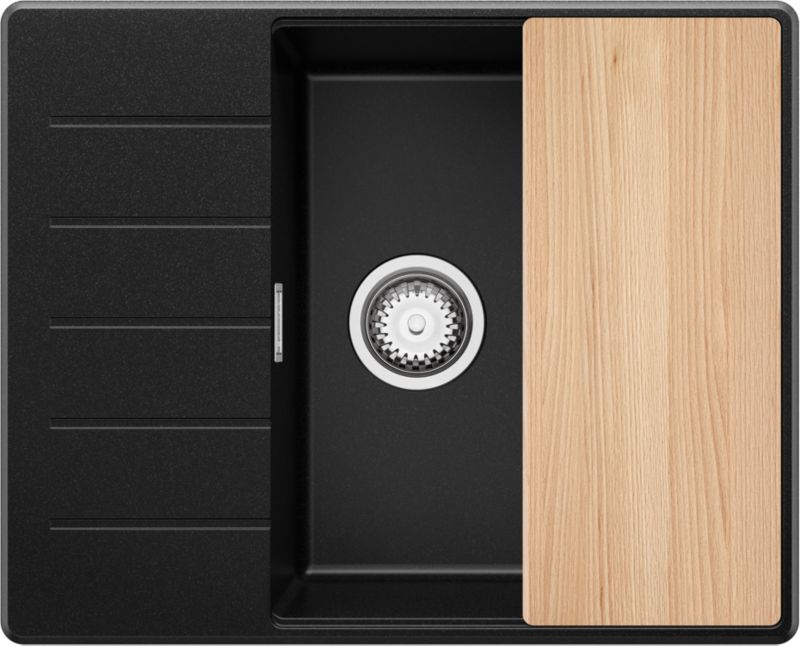Zlewozmywak Kopenhaga PRIMAGRAN Nablatowy 62x50cm do szafki od 50cm, Czarny + Syfon + Deska, S433, 1 szt.