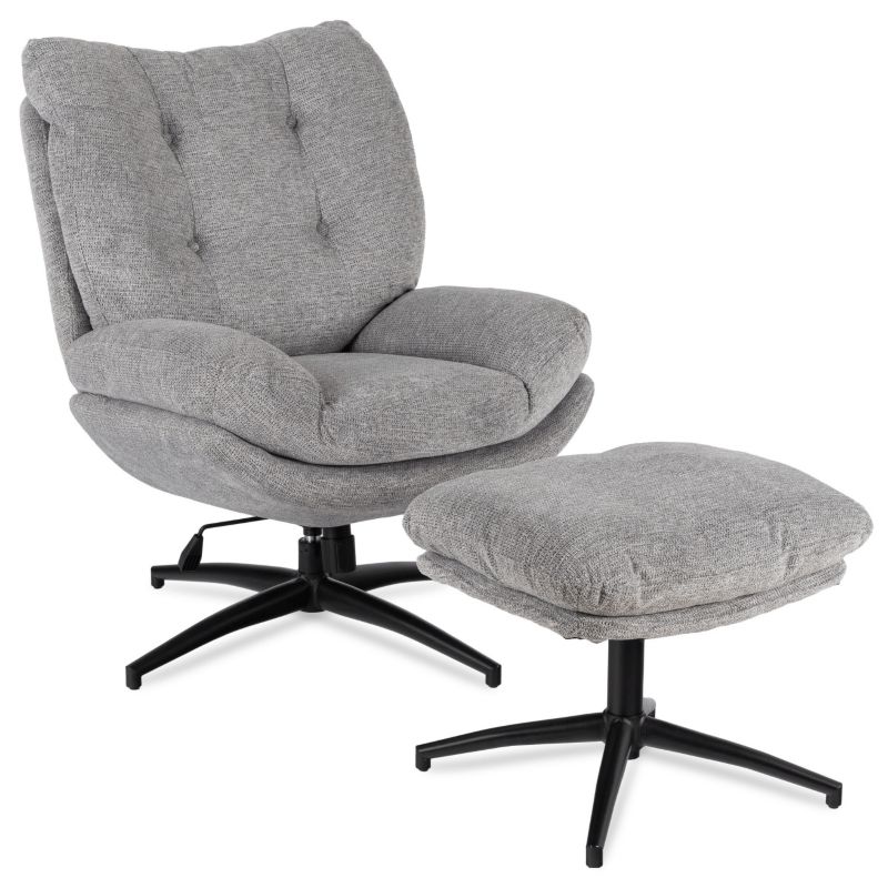 Fotel Mebel Elite Z Podnóżkiem Obrotowy Wypoczynkowy Tapicerowany Szary FREMONT 1 szt.