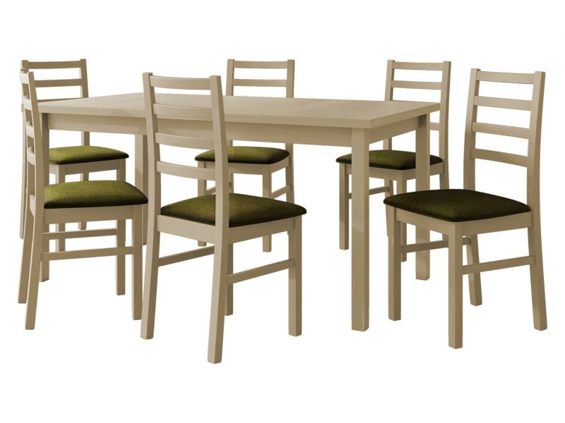 Zestaw DR02 MIRJAN 24 Stół rozkładany Modena II 90x160/200 + 6 krzeseł Nilo 8 sonoma + ciemnozielona tapicerka 1 kpl.