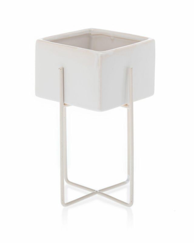 Doniczka Mizu White HowHomely biała kwadratowa h20,4 cm 1 szt.