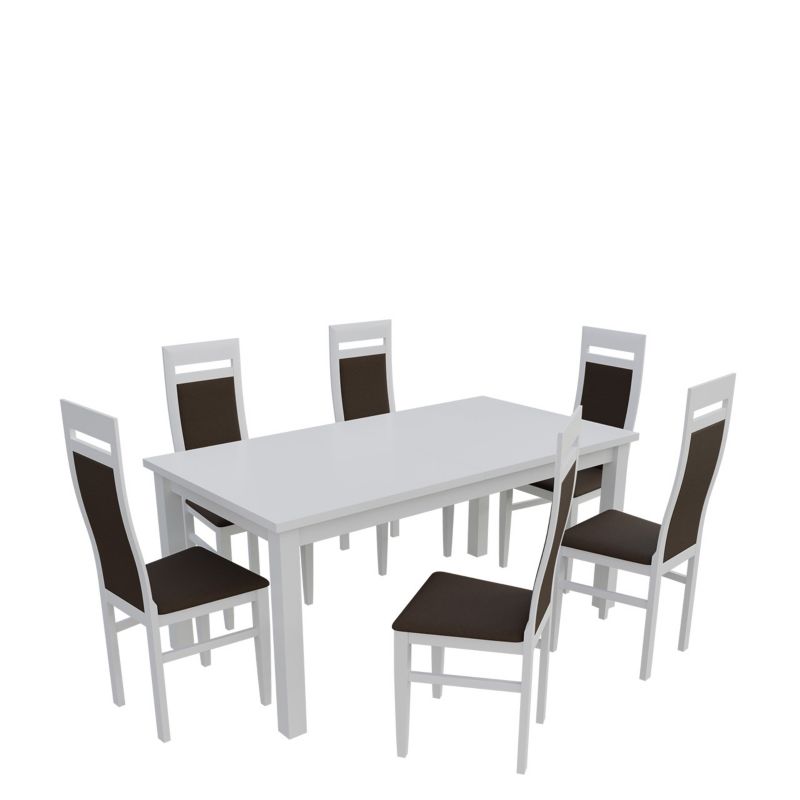 Zestaw RO24 MIRJAN 24 Stół rozkładany S18-L 80x160/200 + 6 krzeseł K70 biały + gorzka czekolada 1 kpl.