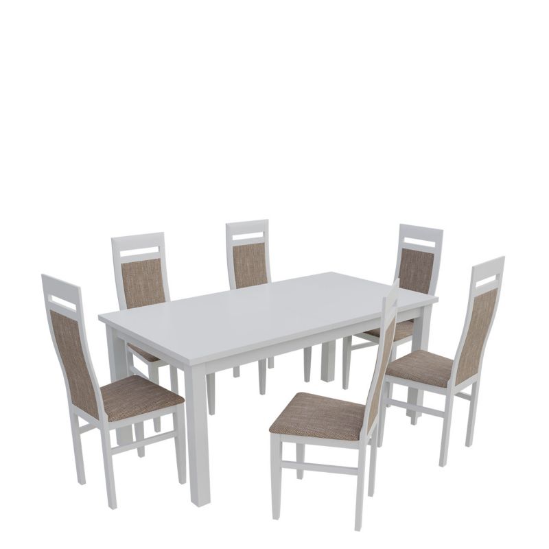 Zestaw RO24 MIRJAN 24 Stół rozkładany S18-L 80x160/200 + 6 krzeseł K70 biały + jasny brąz 1 kpl.