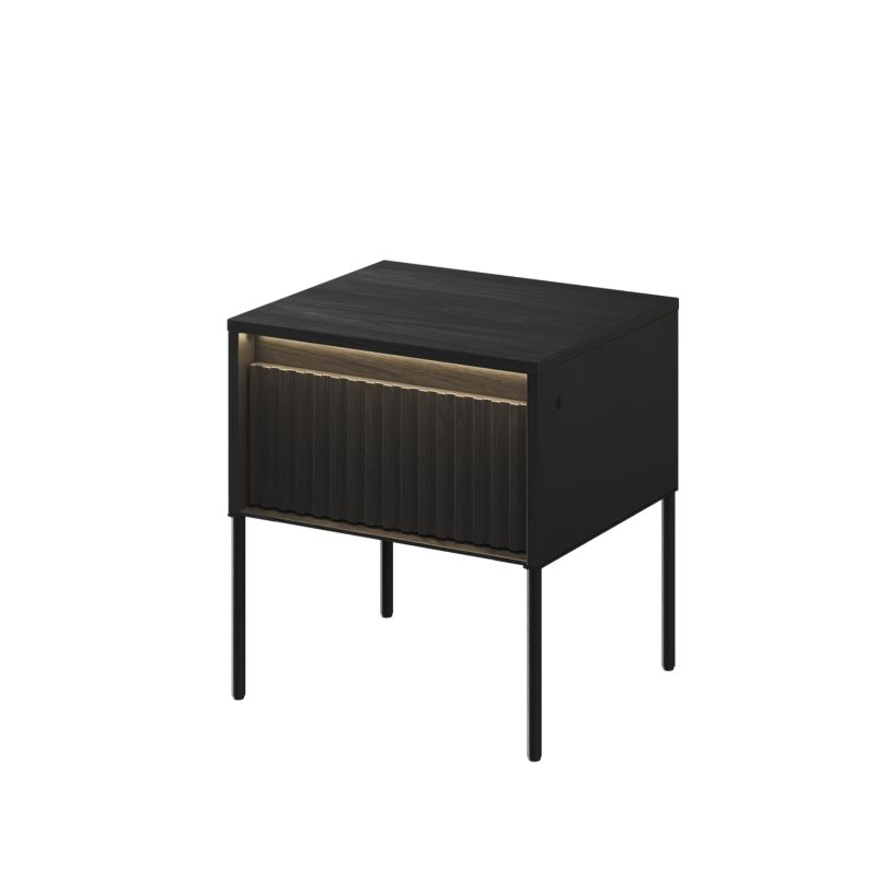 Szafka nocna z szufladą Bettso Trend z oświetleniem LED i frezowanym frontem czarny 1szt.