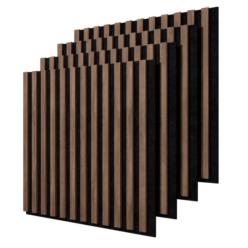 Lamele ścienne na czarnym filcu Stegu, orzech Esotica panele akustyczne 60x60,5cm 4 szt.