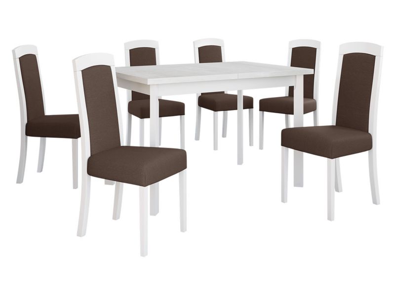 Zestaw DR26 MIRJAN 24 Stół rozkładany Max V P 80x120/150 + 6 krzeseł Roma 7 biały + brązowa tapicerka 1 kpl.