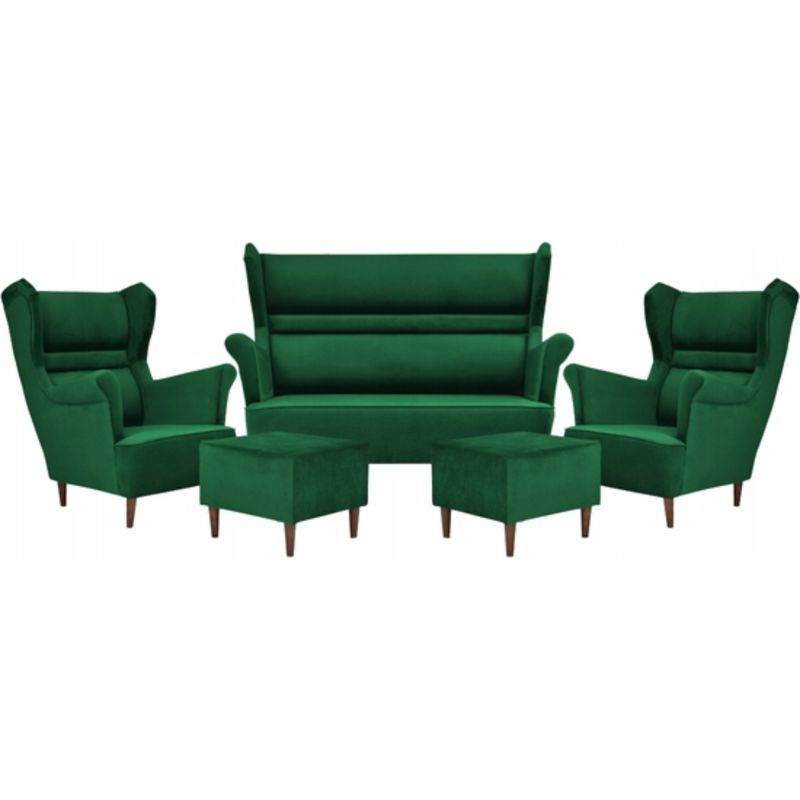 Zestaw wypoczynkowy uszak do salonu sofa fotele z podnóżkiem Family Meble Zoja butelkowa zieleń 1szt