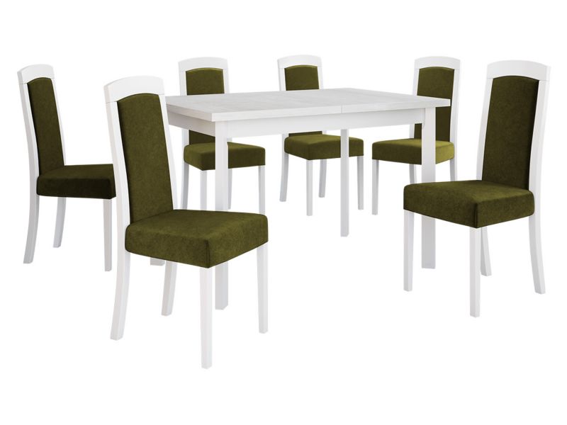 Zestaw DR26 MIRJAN 24 Stół rozkładany Max V P 80x120/150 + 6 krzeseł Roma 7 biały + ciemnozielona tapicerka 1 kpl.