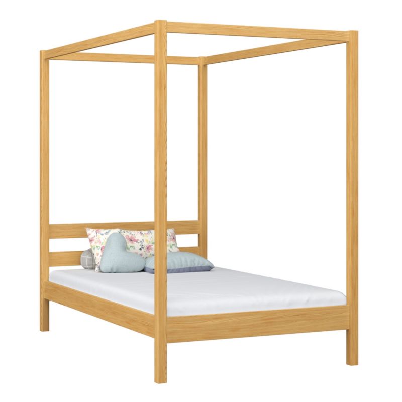 Drewniane łóżko N-WOOD pojedyncze z baldachimem N01 sosna naturalna 80x200 1szt.