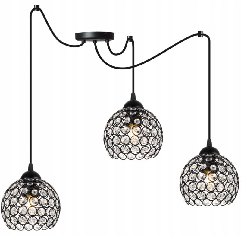 Lampa sufitowa wisząca Light Home LH Crystal Spider 3x E27 60W kryształki czarny 1szt.