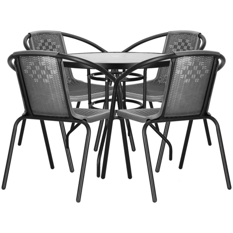 Komplet mebli tarasowych Springos ogrodowych 4 krzesła i okrągły stół z szkła hartowanego czarno-szary 1 kpl.