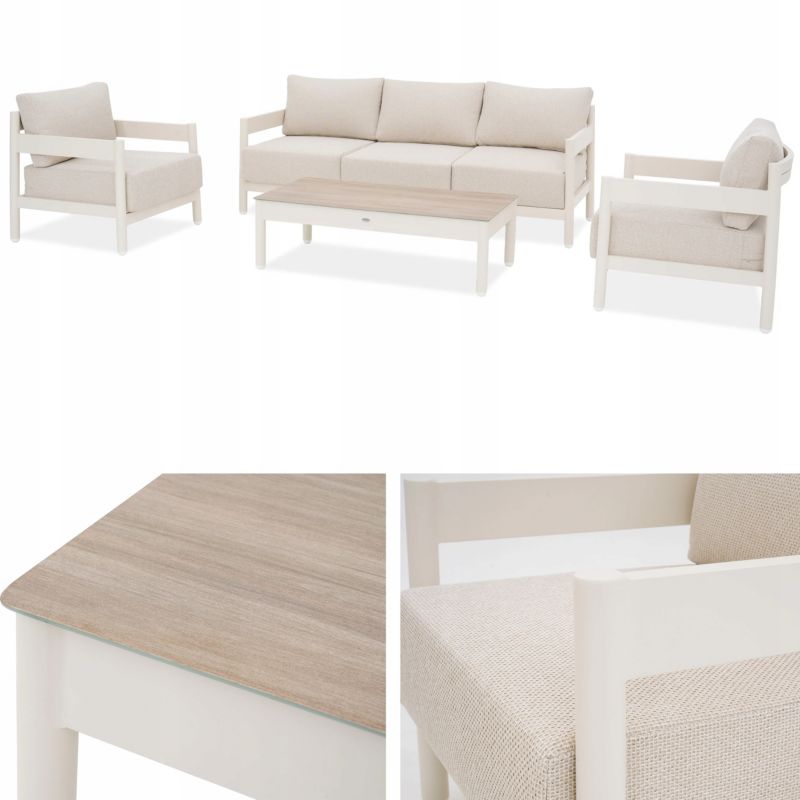 Zestaw Mebli Ogrodowych Wypoczynkowy TREVIO Sofa Fotel na Taras beżowy 1 szt