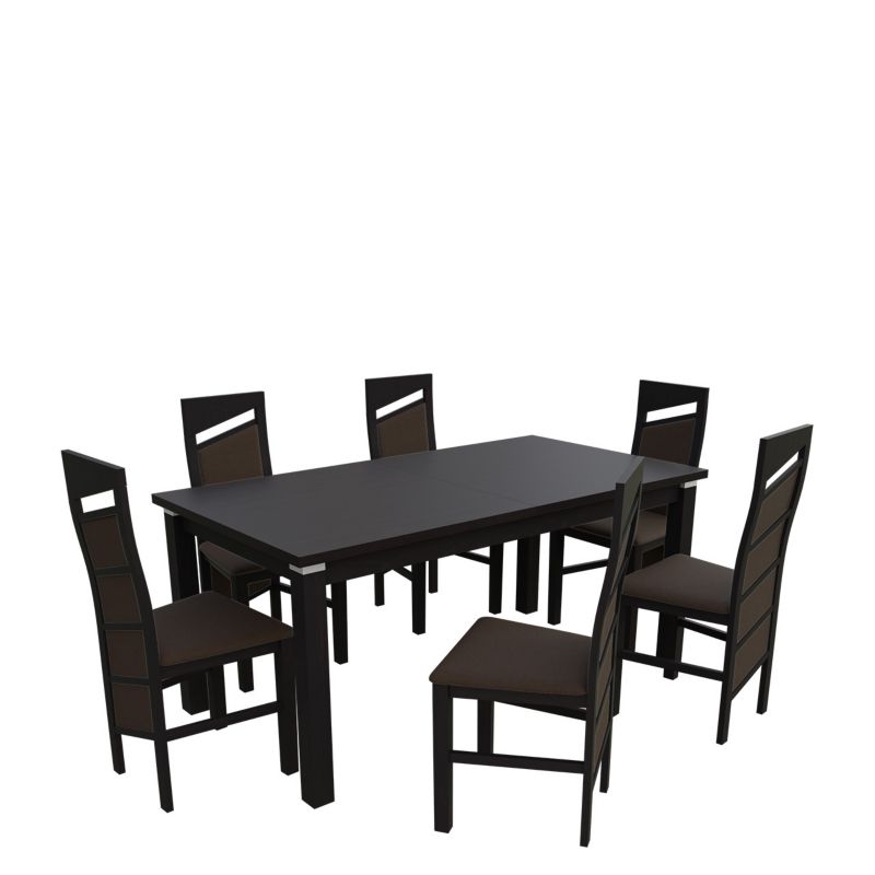 Zestaw RO48 MIRJAN 24 Stół rozkładany S18-L-S 80x160/200 + 6 krzeseł K61 wenge + gorzka czekolada 1 kpl.