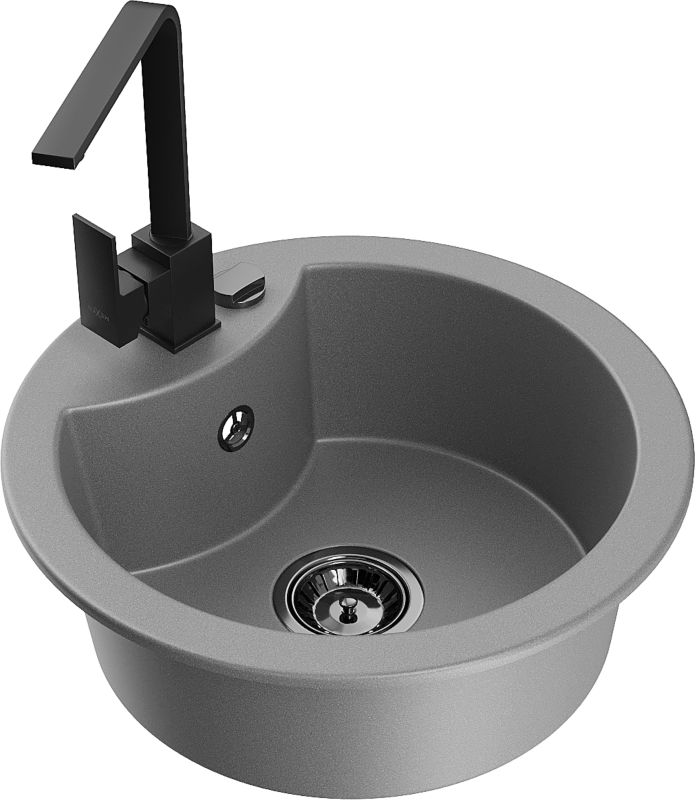 Zlewozmywak granitowy Mexen Diego 1-komorowy z baterią kuchenną Rita szary - 6512-71-670300-70 1 szt.