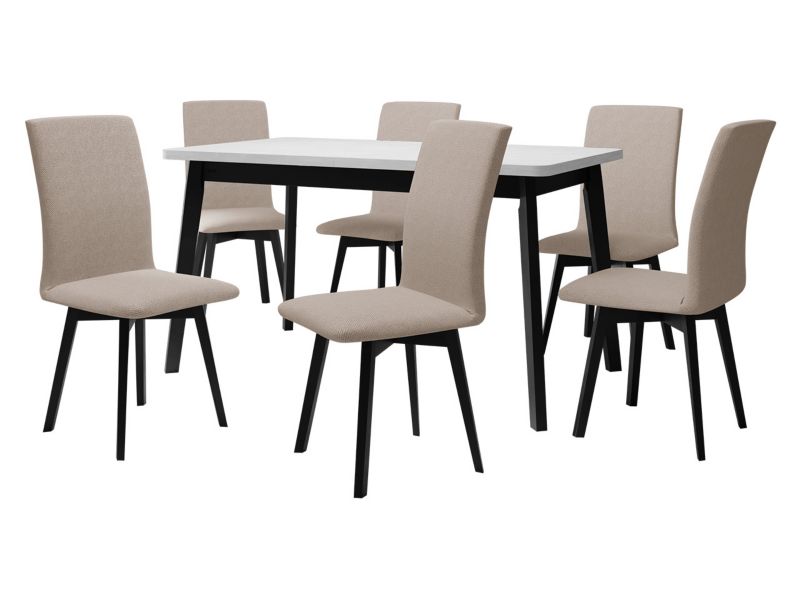 Zestaw DR24 MIRJAN 24 Stół rozkładany Oslo VI 80x140/180 + 6 krzeseł Luna 2 biały + czarny + beżowa tapicerka 1 kpl.