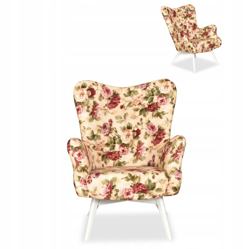 Fotel uszak do salonu Family Meble Luna Print róże angielskie 1szt