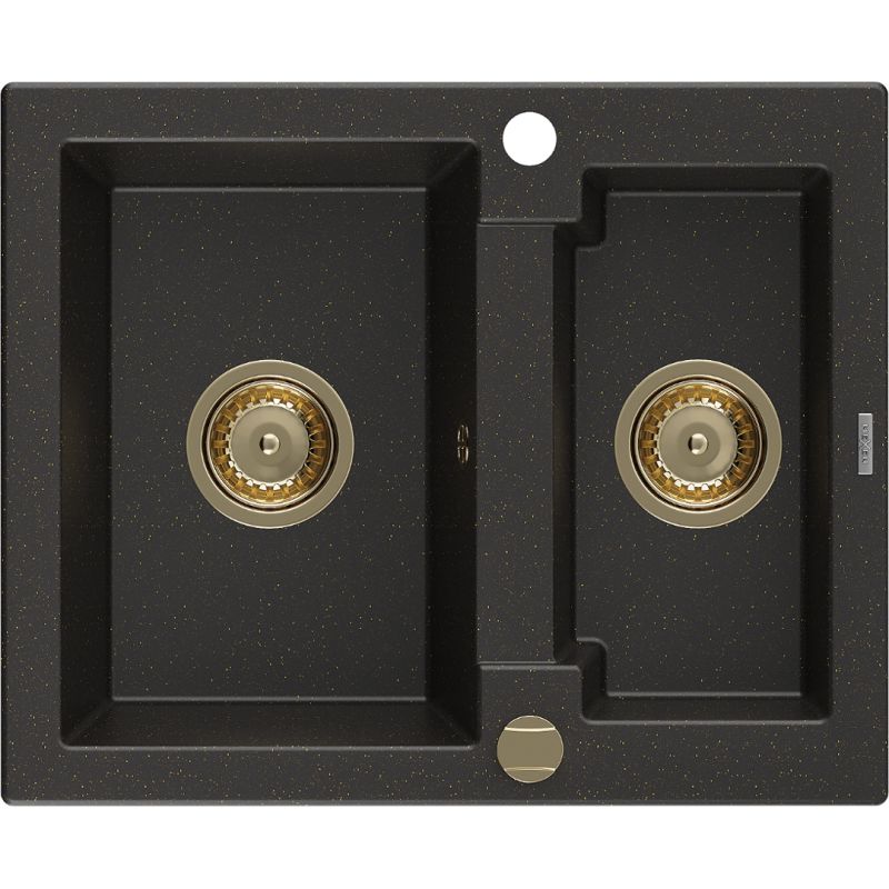 Zlewozmywak wpuszczany Mexen Carlos 1,5-komorowy czarny/złoty metalik 582x475 mm 6518581500-75-G