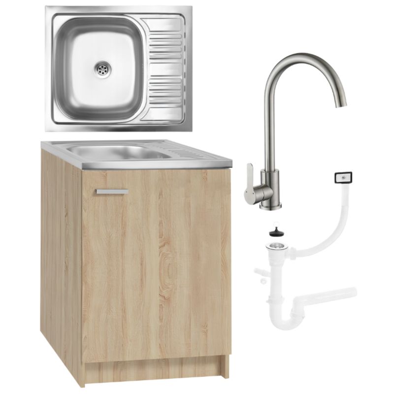 Szafka Kuchenna Sonoma 60 x 50 + Zlew Deante + Bateria Wysoka Chrom + Syfon