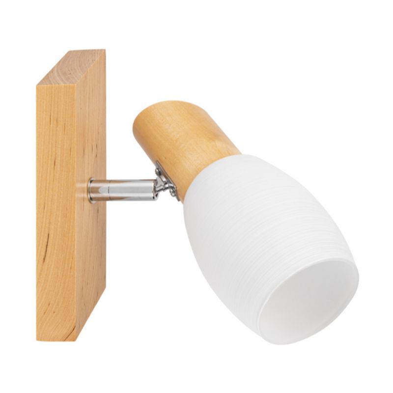 Drewniany Kinkiet SPOT Light 1xE14 Max.40W Naturalna Brzoza FSC, Biały Szklany Klosz, Polski Producent, 1 szt.