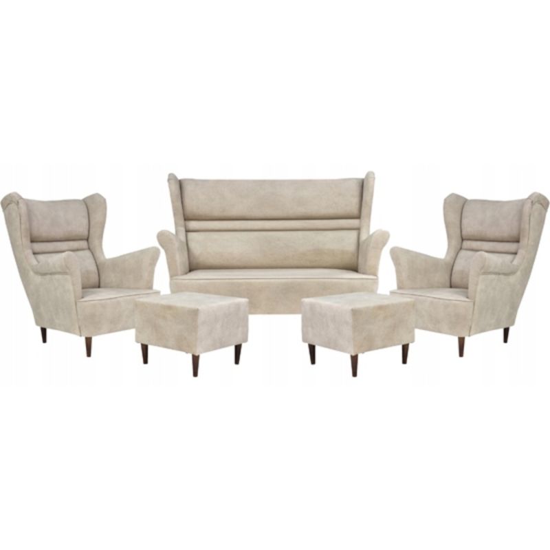 Zestaw wypoczynkowy uszak do salonu sofa fotele z podnóżkiem Family Meble Zoja beż 1szt