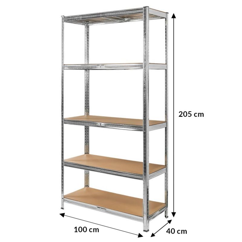 Regał Mega-M Basic metalowy magazynowy pojedynczy 205x100x40 cm 2w1 5 półek z MDF 4 mm garażowy 875kg ocynk 1szt.