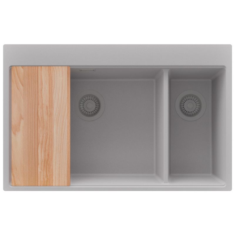 Zlewozmywak Oslo Duo PRIMAGRAN Nablatowy 78x50cm do szafki od 80cm, Szary + Syfon + Deska, S081, 1 szt.