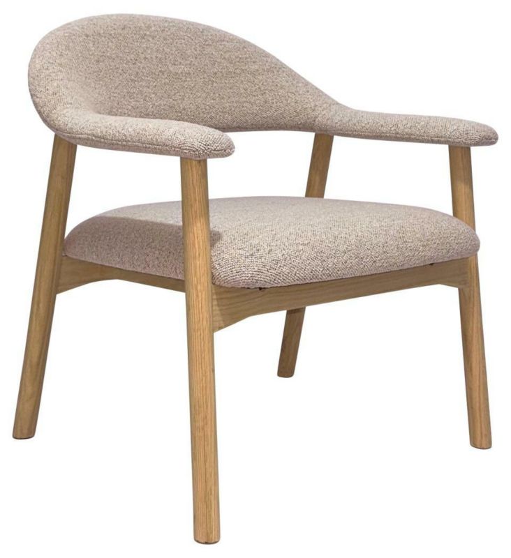 Fotel Addi ACTONA fotel kubełkowy beżowy boucle nogi dąb styl skandynawski do salonu i sypialni 1 szt.