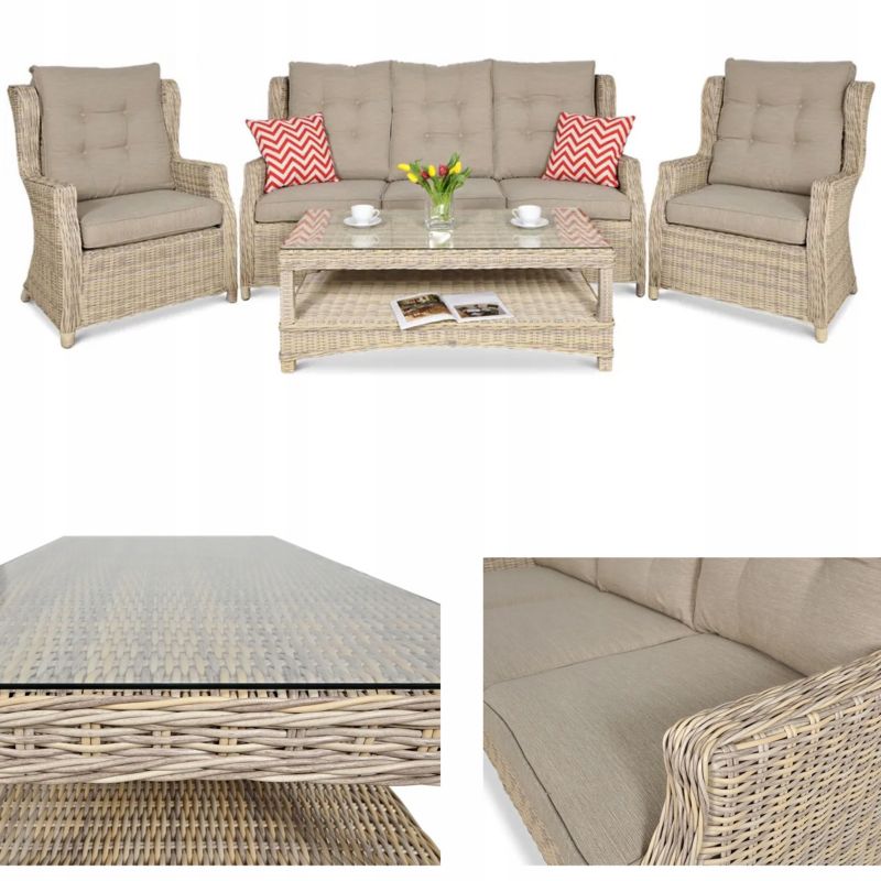 Zestaw Mebli Ogrodowych Technorattan TRIVENTO Sofa Stolik na Taras Beż 1 szt