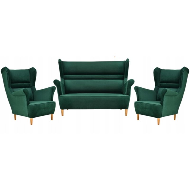 Zestaw wypoczynkowy uszak do salonu sofa fotele Family Meble Zoja butelkowa zieleń 1szt