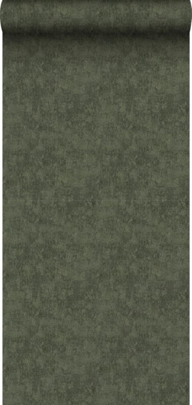 Tapeta Sanders & Sanders lniana tekstura ciemnej zieleni 280 x 275 cm - 1 rol.