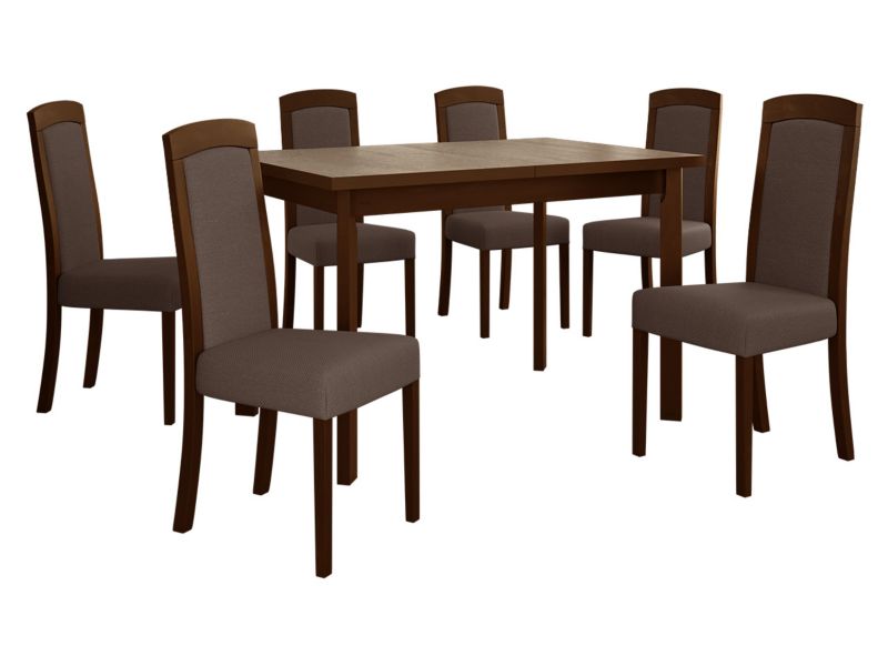 Zestaw DR26 MIRJAN 24 Stół rozkładany Max V P 80x120/150 + 6 krzeseł Roma 7 orzech + brązowa tapicerka 1 kpl.