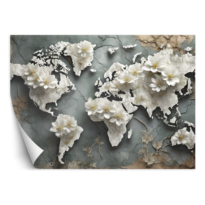 Fototapeta Feeby Mapa świata Kwiaty Retro 150x105 1 szt