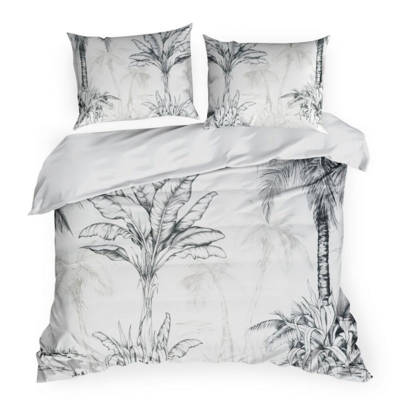 Pościel SPRING/104 Eurofirany 160x200 cm bawełna satynowa biała z szarym motywem liści 1 kpl