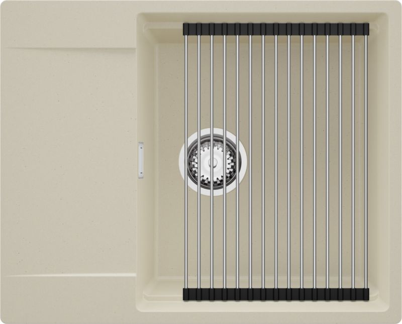 Zlewozmywak San Francisco PRIMAGRAN Nablatowy 62x50cm do szafki od 50cm, Beżowy + Syfon + Zwijany ociekacz, S118, 1 szt.