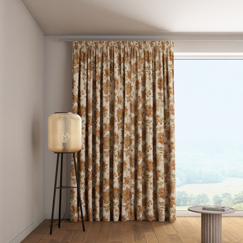 Zasłona na taśmie marszczącej 1 szt. 130 x 245 cm Dekoria beżowe kwiaty 1 szt.