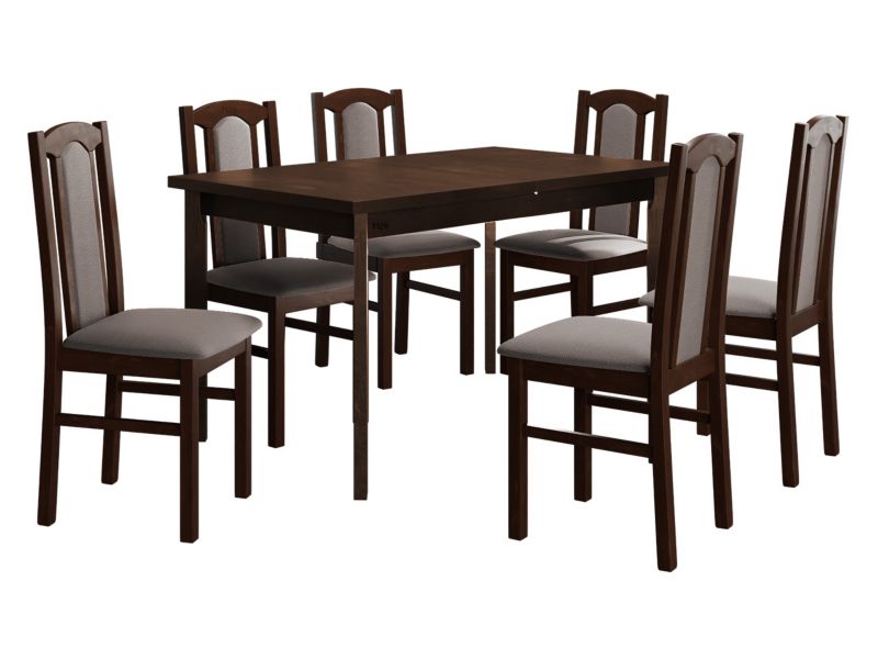 Zestaw DR08 MIRJAN 24 Stół rozkładany Modena I P 80x140/180 + 6 krzeseł Bos 7 orzech + jasnobrązowa tapicerka 1 kpl.