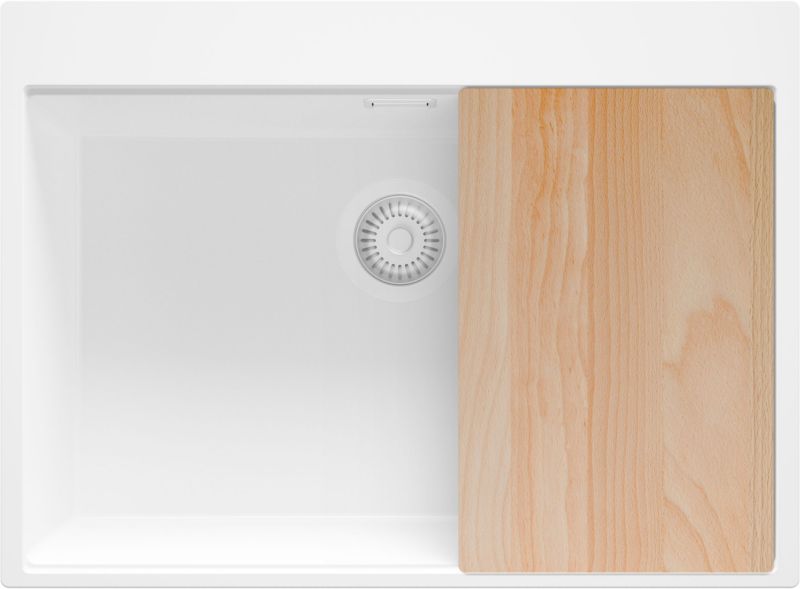 Zlewozmywak Oslo PRIMAGRAN Nablatowy 68x50cm do szafki od 70cm, Cały Biały + Syfon + Deska, S499, 1 szt.