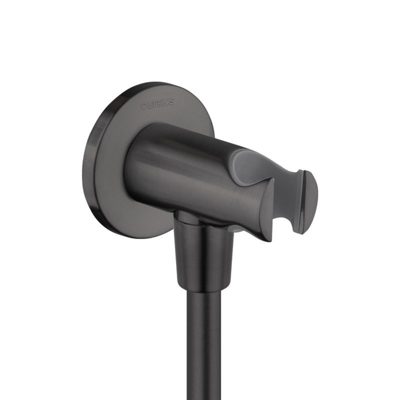 Przyłącze kątowe Oltens Hvita grafit, mosiężne, z uchwytem, 1 szt.