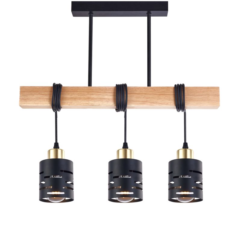 Lampa wisząca sufitowa MasterLED Elen 3x E27 LED regulowana czarna złota z drewnem 1 szt.