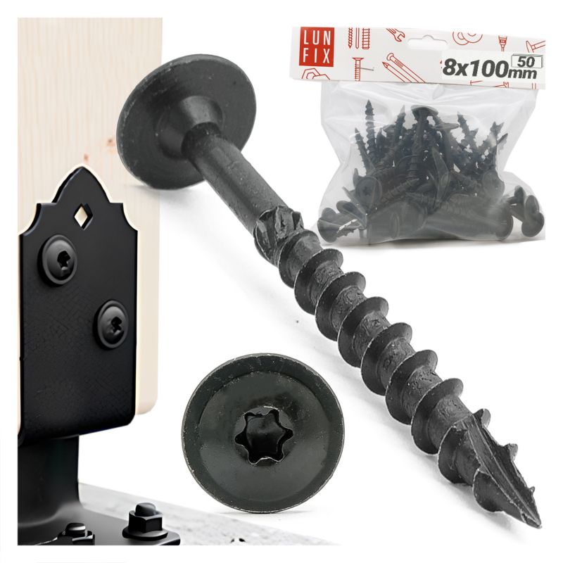 Wkręty do podstaw słupa Lun Fix 8x100mm czarne 50szt.