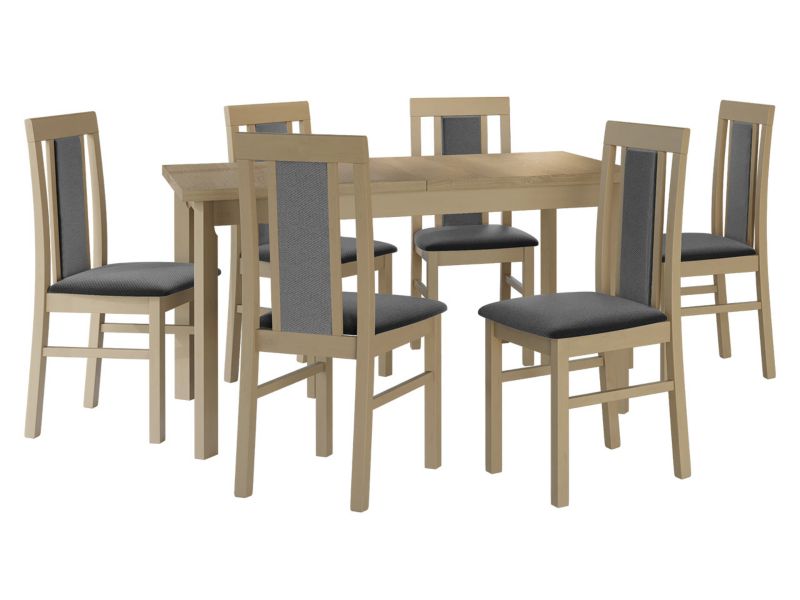 Zestaw DR20 MIRJAN 24 Stół rozkładany Modena I P 80x140/180 + 6 krzeseł Nilo 2 sonoma + ciemnoszara tapicerka 1 kpl.