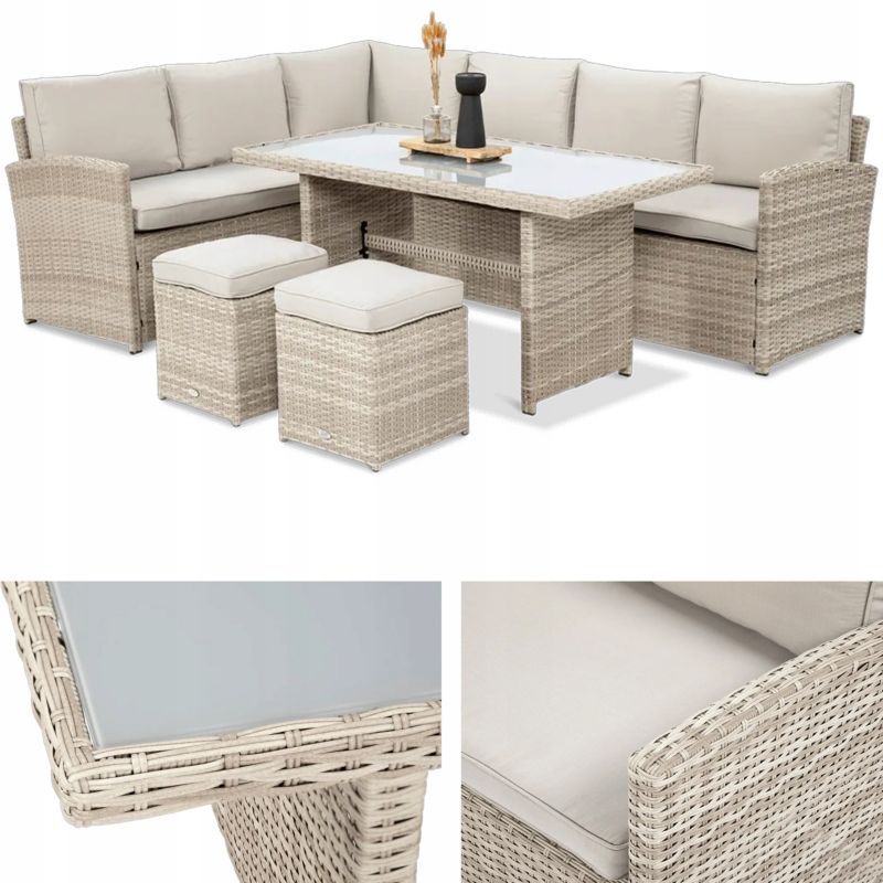 Zestaw Mebli Ogrodowych Technorattan SALO Narożnik Stół na Taras beż 1 szt