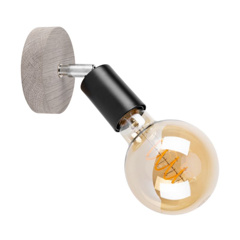 Drewniany Kinkiet SPOT Light 1xE27 Max.25W Sosna Szara FSC z Detalem Czerni, Polski Producent, 1 szt.